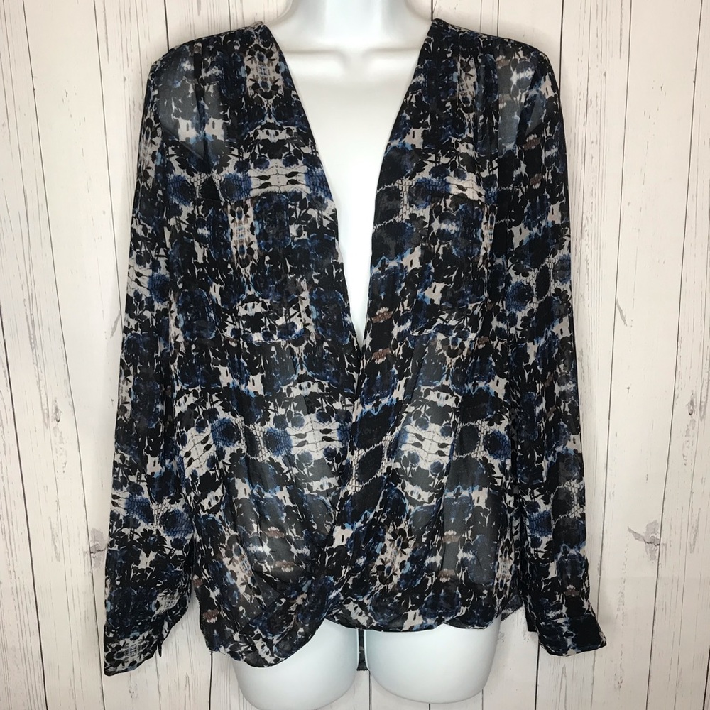 Joe Fresh Women’s Semi Sheer Faux Wrap Top Size Small Long Sleeve